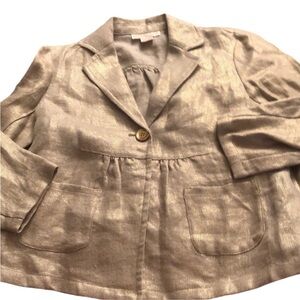 𝅺Micheal Kors  Size 12 gold metallic linen blend jacket 3/4 sleeve pockets